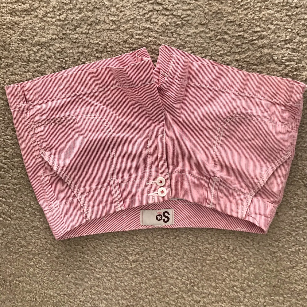 Red and white pinstripe shorts